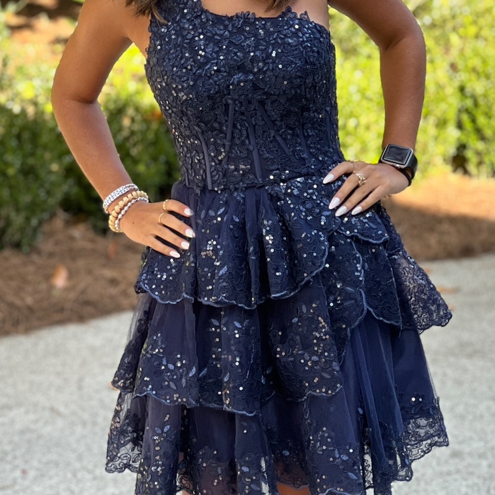 Elegant Navy One Shoulder Dress